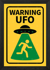 Listing image for 'Warning UFO' Funny Sign Minimalist Framed Wall Art Poster Canvas Print Picture