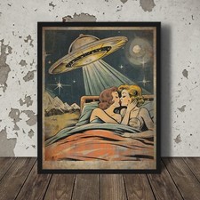 Listing image for Vintage UFO Gay Lovers Wall Art, Sci-fi LGBTQ Pride Decor, UAP Lesbian Poster